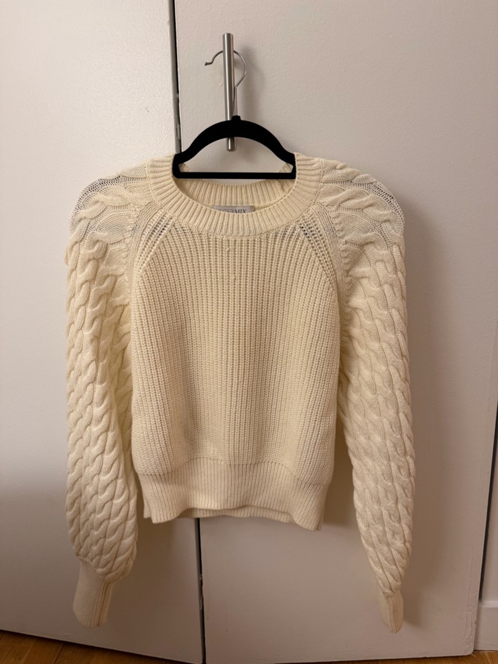 INTERMIX Cream Cable Knit Crewneck Sweater